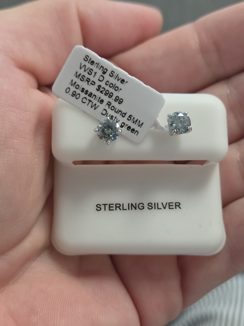 Sterling Silver Dusty Green Moissanite Stud Earrings - 5mm